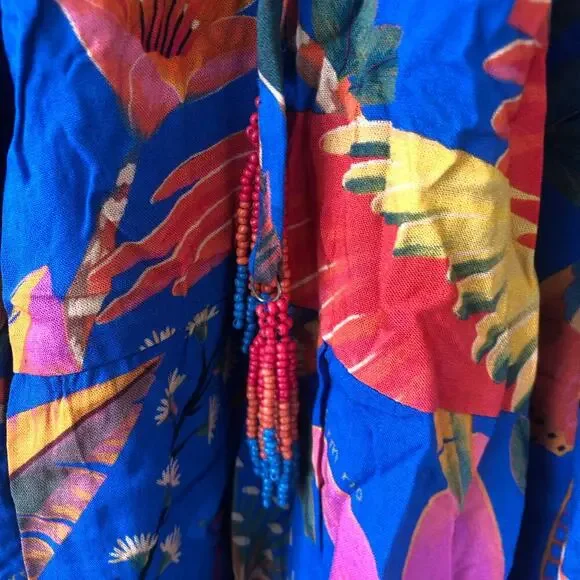 Farm Rio Cover Up Macaw Party Blue Beaded Ties Dress Multicolor Size L - Picture 5 of 11
